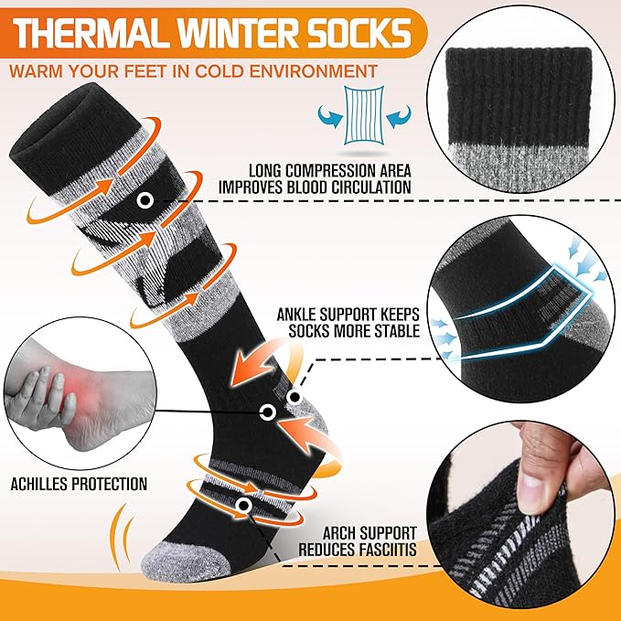 3 Pairs Merino Wool Ski Socks for Womens Mens Thermal Winter Warm Thick Knee High Socks for Skiing Snowboarding