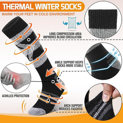 3 Pairs Merino Wool Ski Socks for Womens Mens Thermal Winter Warm Thick Knee High Socks for Skiing Snowboarding