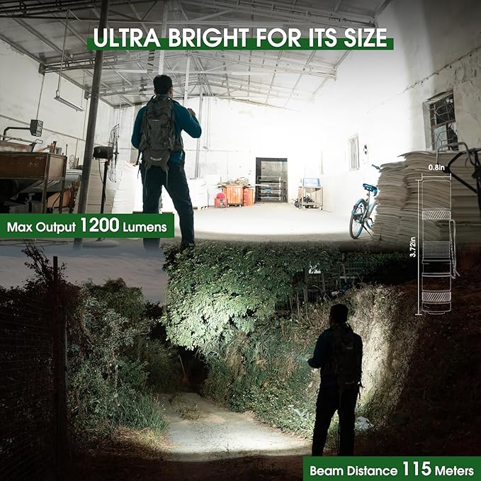 Rechargeable Flashlights 1200 Lumens EDC Flashlight, AA Pocket Flashlight High Lumens with Clip, Super Bright Small Flashlights, 4 Modes Flash Light for Camping, Home, and Emergencies (Green)