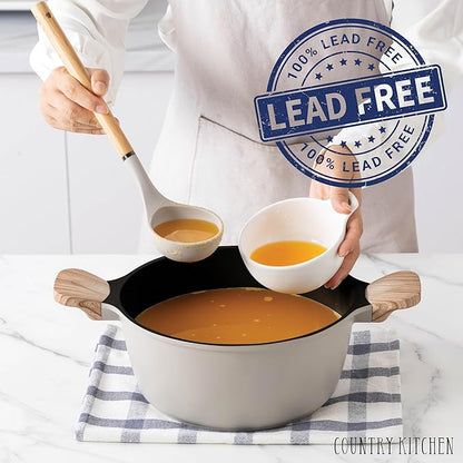 Country Kitchen Pots and Pans Set Nonstick, Cast Aluminum Kitchen Cookware Set with Utensils, 14 Pcs Non Stick Cooking Set w/Frying Pans & Saucepans, Grey