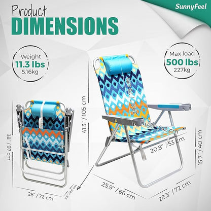 SUNNYFEEL 17" Tall Oversized Beach Chairs 2 Pack for Adults Heavy Duty 300 LBS, 5 Position, Portable High Folding Camping Chair with Cup Holder for Outdoor/Lawn/Trip, Foldable Sand Chairs for Adults