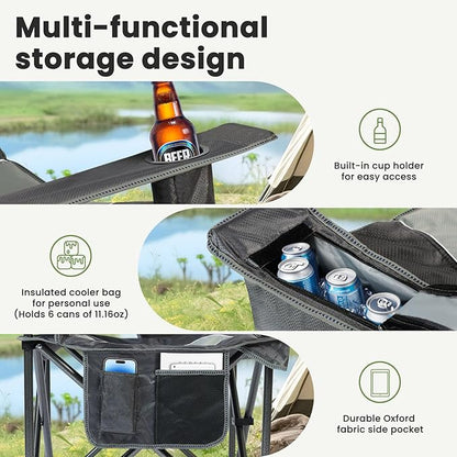 2 Pack Oversized Folding Camping Chair for Adults, Supports 500 LBS Camping Chairs, Outdoor Lawn Chairs for Adults, Portable Chairs for Camping, Beach, Fishing, Hiking, Gray