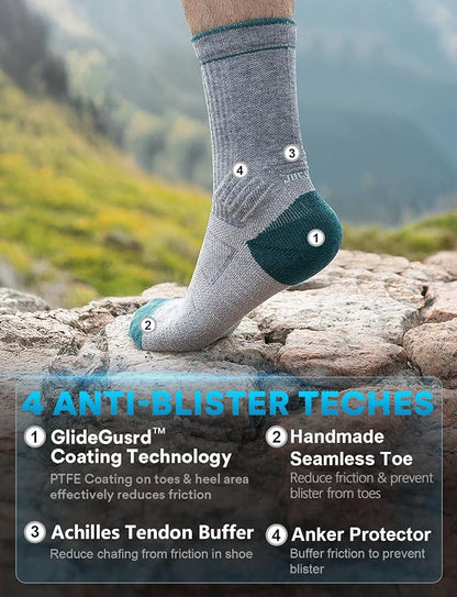 Merino Wool seamlsee Hiking Socks Moisture Wicking Anti-Blister Breathable Cushioned Compression Mens