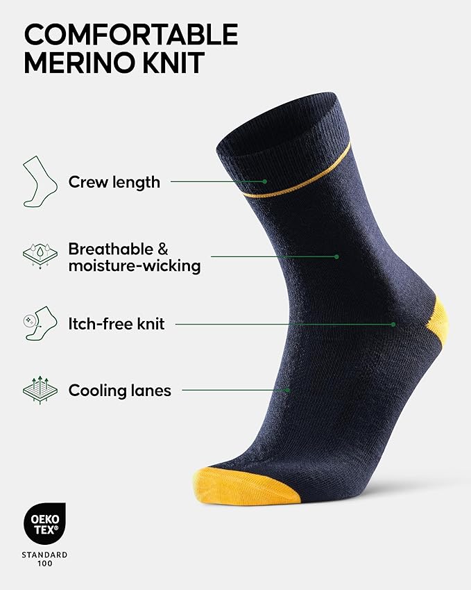 DANISH ENDURANCE Hiking Socks, Lightweight, Merino Wool Socks for Men & Women, Moisture Wicking & Thermal, 1 or 5 Pack
