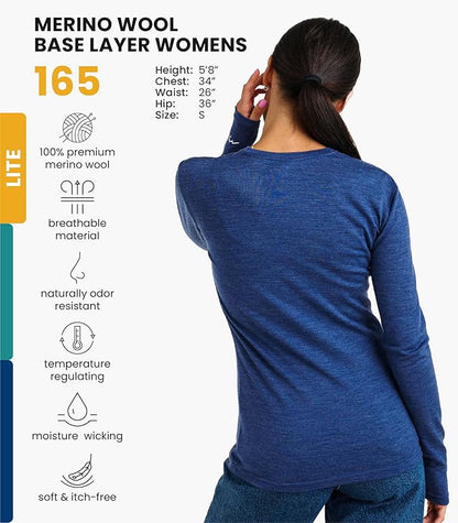 Merino.tech Merino Wool Base Layer Women - 100% Merino Wool Heavyweight, Midweight, Lite Long Sleeve Thermal Shirt and Socks