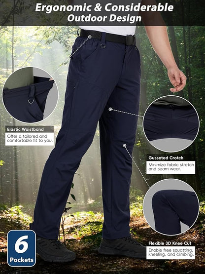 Mens Hiking Pants Lightweight Cargo Work Tactical Nylon Stretch Waterproof Quick Dry Fishing Travel Outdoor 6 Pockets