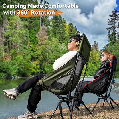 Upgraded 360° Swivel Camping Chair for Adults, Portable Folding Chair with Cup Holder, Lightweight Compact Backpack Outdoor Chair for Travel, Fishing, Hiking, and Beach