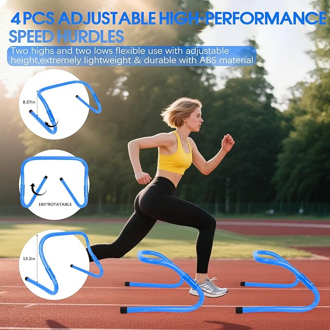 Agility Ladder Speed Training Equipment Set-20ft Agility Ladder,12 Soccer Cones,4 Hurdles,Jump Rope,Running Resistance,Soccer Football Training Equipment with Carrying Bag for Kids Adults