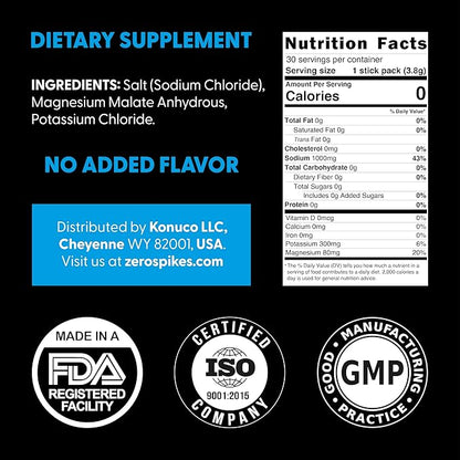 No Sugar Electrolytes Powder Packets | Keto & Fasting Salts Drink Mix | Supplements: The Key Hydration Nutrients Missing from Purified Water | Clean, Unflavored, Calorie Free | 30 Sticks