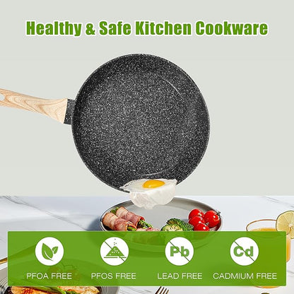 VOTTGO 31 Pcs Pots and Pans Set Non Stick, Black Granite Induction Cookware Set, Non Toxic Healthy RV Kitchen Cooking Set with Silicone Tools and Pot Protectors, PFOA PFOS PFAS Free