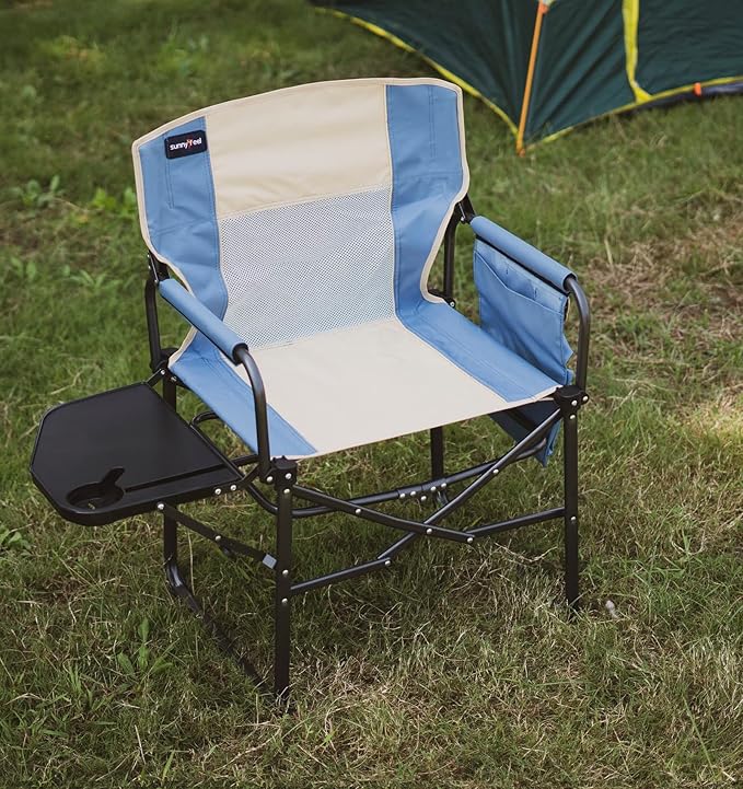 SUNNYFEEL Camping Directors Chair, Heavy Duty,Oversized Portable Folding Chair with Side Table, Pocket for Beach, Fishing,Trip,Picnic,Lawn,Concert Outdoor Foldable Camp Chairs