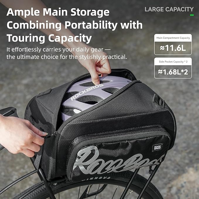 ROCKBROS Bike Bags for Bicycle Rear rack - 12L/15L Bike Ebike Trunk Pannier Saddle Bag with Shoulder Strap for Commuter Travel Outdoor Accessories Gear