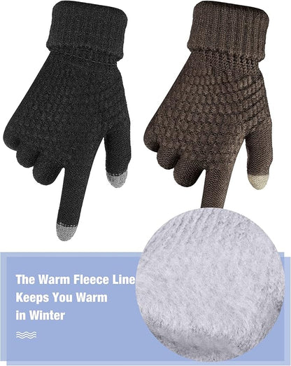 Geyoga 2 Pairs Women's Winter Touch Screen Gloves Soft Warm Fleece Lined Knit Elastic Cuff Winter Texting Gloves