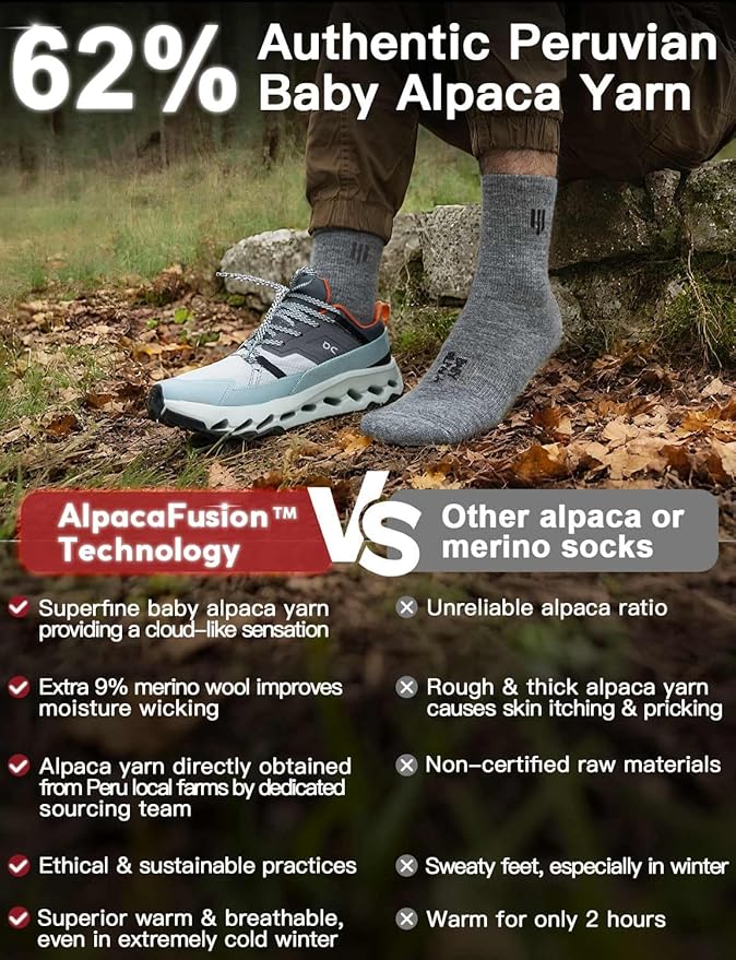 Alpaca Wool Micro Crew Hiking Socks Midweight Moisture Wicking Anti-blister Cushioned