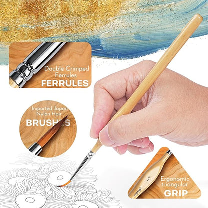 Golden Maple Miniature Paint Brushes 10pcs Detail Paint Brushes Flat Angle Filbert Fine Detail Brush Set for Acrylic, Watercolor, Miniature Models