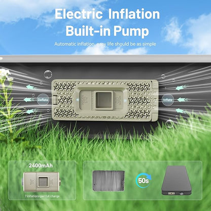 Self Inflating Camping Sleeping Pad, 4" Ultra-Thick Memory Foam Camping Air Mattress Pad with Built-in Electric Pump, 9.5 R-Value Insulated Sleeping Bag Mat Pads for Car Travel Tent Cot