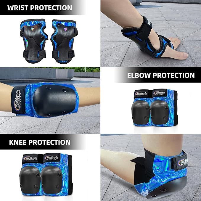 Nattork Knee Pads for Kids Youth Audlt，Knee and Elbow Pads with Wrist Guards 6 in 1 Protective Gear Set for Skateboard, Roller Skate, Inline Skates, Cycling and Scooter Boys Girls