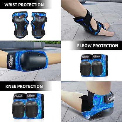 Nattork Knee Pads for Kids Youth Audlt，Knee and Elbow Pads with Wrist Guards 6 in 1 Protective Gear Set for Skateboard, Roller Skate, Inline Skates, Cycling and Scooter Boys Girls