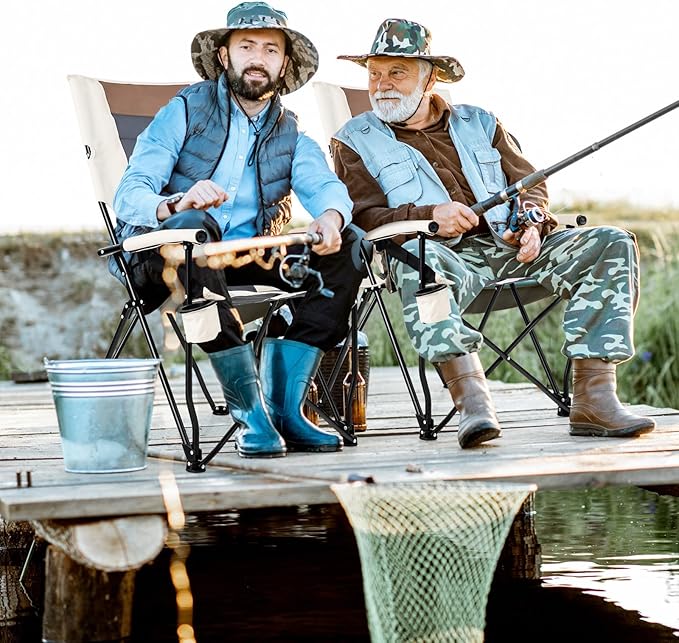 HAPPYGRILL Folding Camping Chair with Carrying Bag, Portable Lawn Chair with Cup Holder, 330 LBS Outdoor Chair for Outside Fishing Travel Swimming Picnic