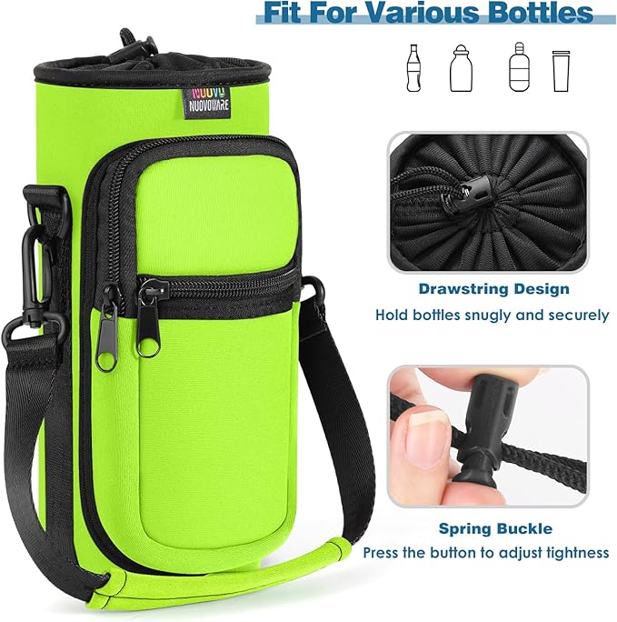 Nuovoware Water Bottle Carrier Bag,25oz/40oz/64oz Bottle Pouch Holder,Adjustable Shoulder Hand Strap 2 Pocket Sling Neoprene Sleeve Sports Accessories for Hiking Travelling Camping