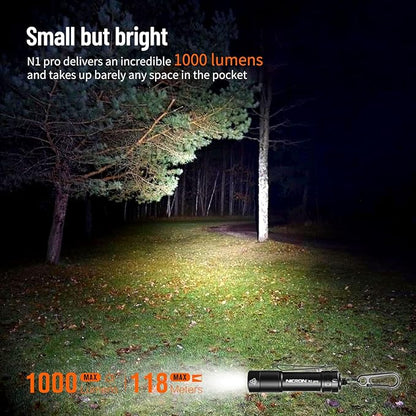 NICRON N1pro EDC Flashlight, 1000 Lumens Rechargeable Flashlights, 6 Modes AA Pocket Flashlight Mini Size with Keychain for Camping, Home, and Emergencies