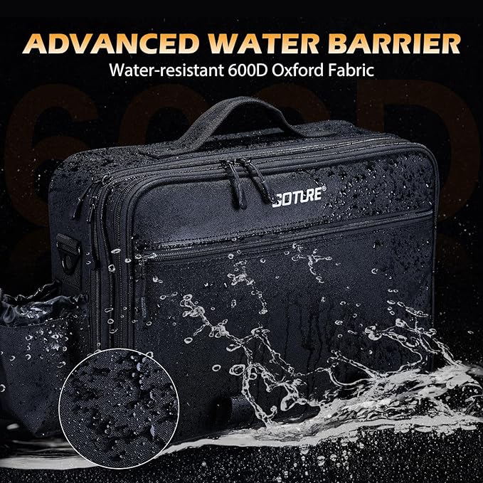 Goture Fishing Tackle Bag with Rod Straps & Removable Dividers, Water-Resistant 600D PVC, Water Bottle Pocket, 3-Layer Reel & Gear Storage Suitcase for Coarse, Black Fishing Bag