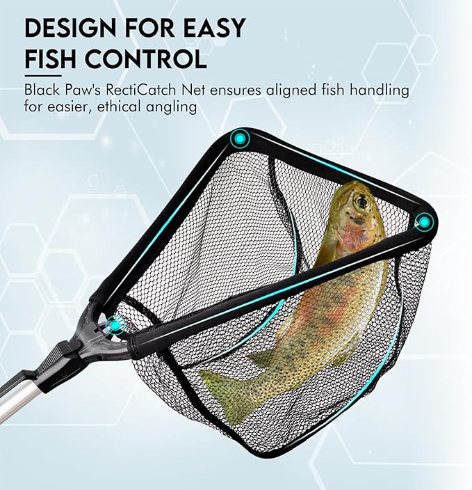 Black Paw Floating Fishing Net Foldable Telescopic Fish Landing Net with Built in Length Scale Rubber Coated for Kayak, Fly, Trout