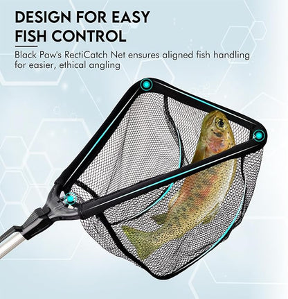 Black Paw Floating Fishing Net Foldable Telescopic Fish Landing Net with Built in Length Scale Rubber Coated for Kayak, Fly, Trout
