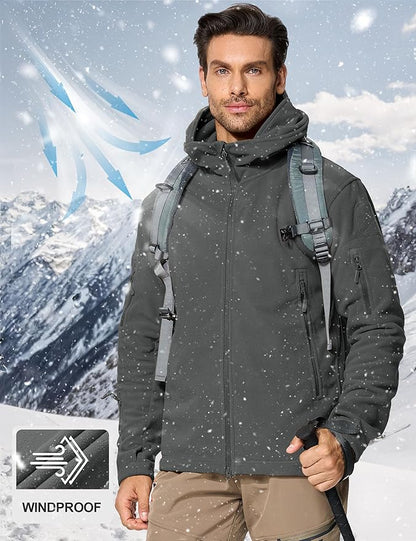 CRYSULLY Men's Military Tactical Sport Warm Fleece Hooded Outdoor Adventure Jacket Coats