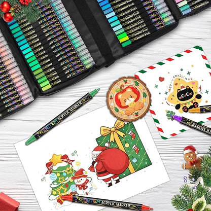 Betem Acrylic Paint Markers Pens, Dual Tip 120 Colors Premium Paint Pens Acrylic Markers for Wood, Fabric, Canvas, Stone, Rock Painting, Glass, Ceramic Surface, DIY Crafts Making Art Supplies with Bag