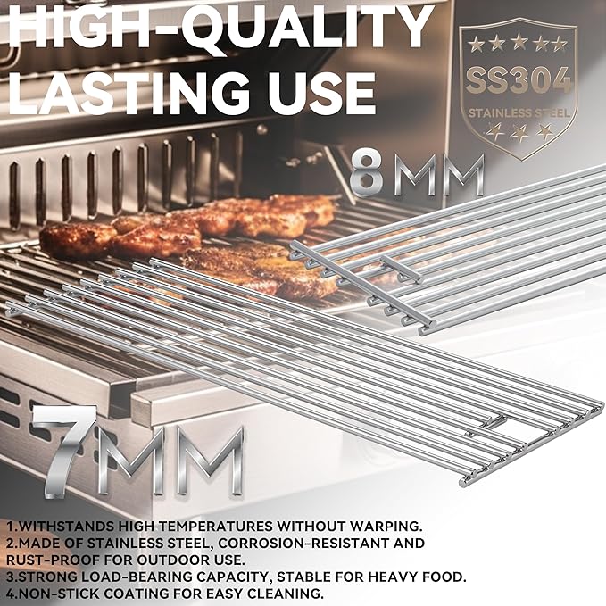2025 1 Pack 8mm SS304 Stainless Steel BBQ Cooking Grill Grates Replacement Parts for Bull 16517,BBQ Angus 47628, Brahma, Lonstar Select, Outlaw Steer Premium, Lonestar Select,7 Burner Premium,65073
