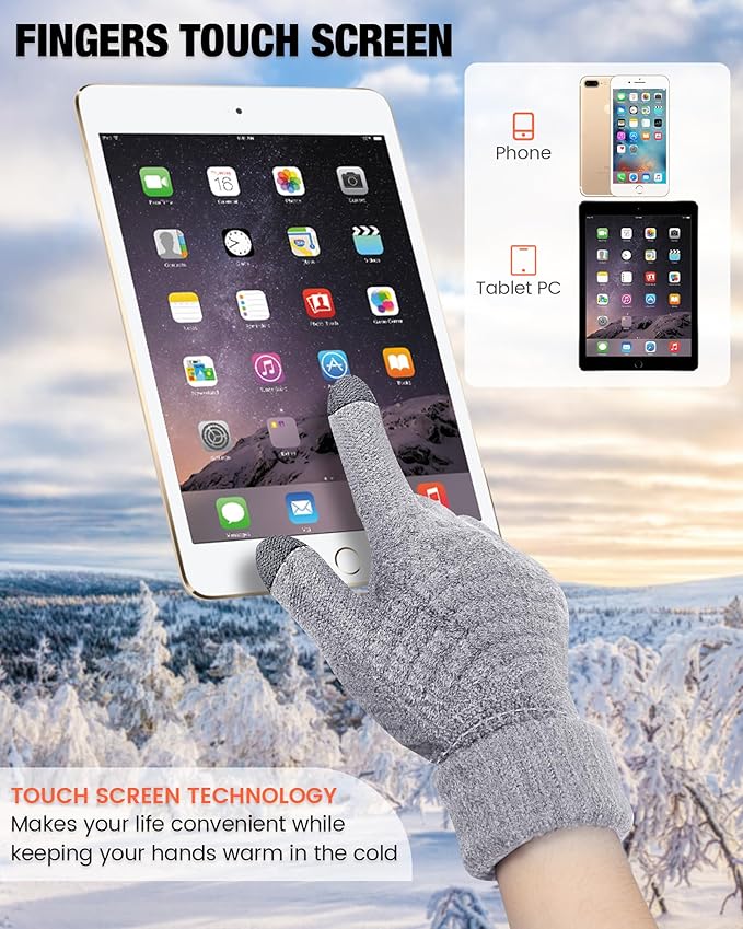 Geyoga 2 Pairs Women's Winter Touch Screen Gloves Soft Warm Fleece Lined Knit Elastic Cuff Winter Texting Gloves