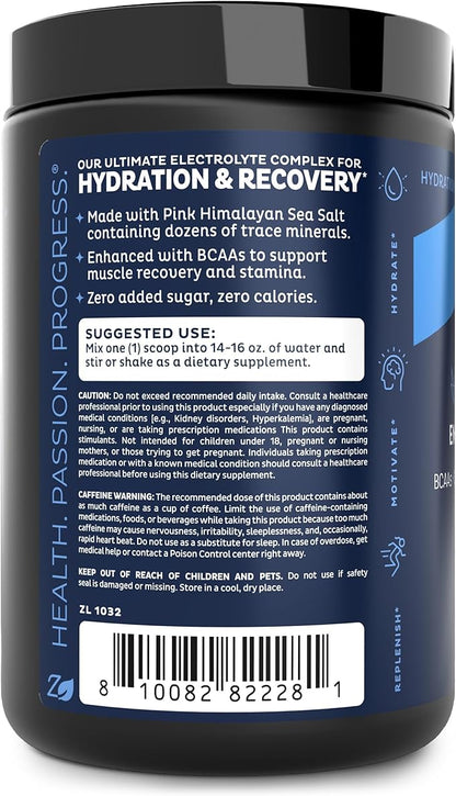 Zeal Electrolyte Powder - 90 Servings | Keto Electrolytes Powder | Zero Sugar, BCAAs, B-Vitamins | Potassium, Zinc, Magnesium | Hydration Powder Recovery Drink | Green Apple