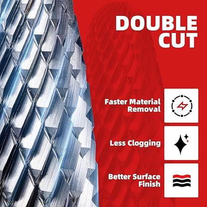 EZARC Tungsten Carbide Rotary Burr Bit, SF-5 Double Cut Carbide Burr 1/4" Shank Die Grinder Cutting Burrs Bit for Metal Working & Sturdy Storage Case