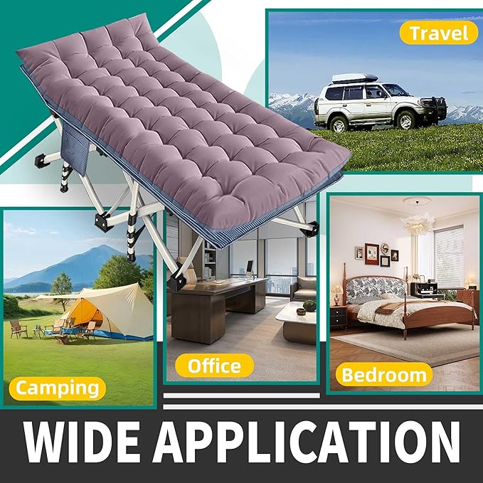 XXL Camping Cot with Mattress Oversize 32" Width Folding Cot Heavy Duty Comfortable Cots for Sleeping Guest Bed with Carry Bag Portable Easy to Set-up for Home Travel Outdoor 79" x 32" x 18"