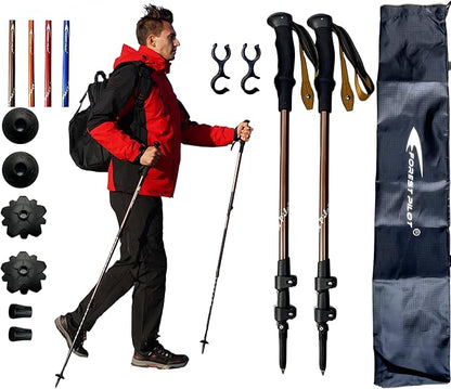 Trekking Poles - Lightweight 7075 Aluminum with Flip Lock & All Terrain Accessories - Pair of 2 Walking Sticks for Hiking with EVA or Beech Wood Grip