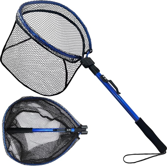 LBW Collapsible Fishing Net with Handle, Folding Kayak Net for Freshwater or Saltwater, Trout Catfish Bass Compact Rubber Landing Net