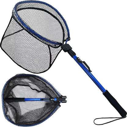 LBW Collapsible Fishing Net with Handle, Folding Kayak Net for Freshwater or Saltwater, Trout Catfish Bass Compact Rubber Landing Net