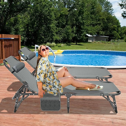 DoCred Heavy Duty Chaise Lounge Chair, Adjustable 5-Position Folding Chaise Lounge Chairs for Outside, Portable Lay Flat Beach Lounge Chair for Outdoor Sunbathing Beach Pool Lawn Camping