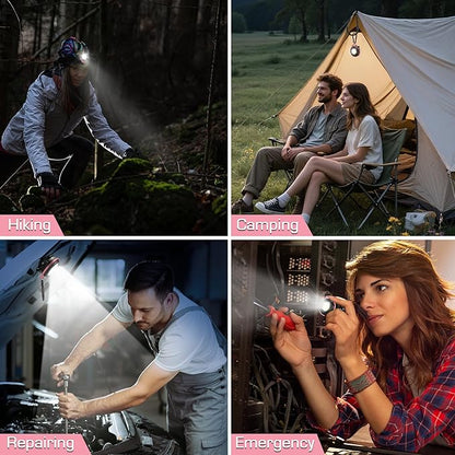 WORKPRO COB Keychain Work Light, Rechargeable Magnetic Keychain Flashlight, Mini Pocket Carabiner Flashlight with Hat Clip, 3 Light Modes Emergency Light for Camping, Hiking and Fishing, Pink Ribbon