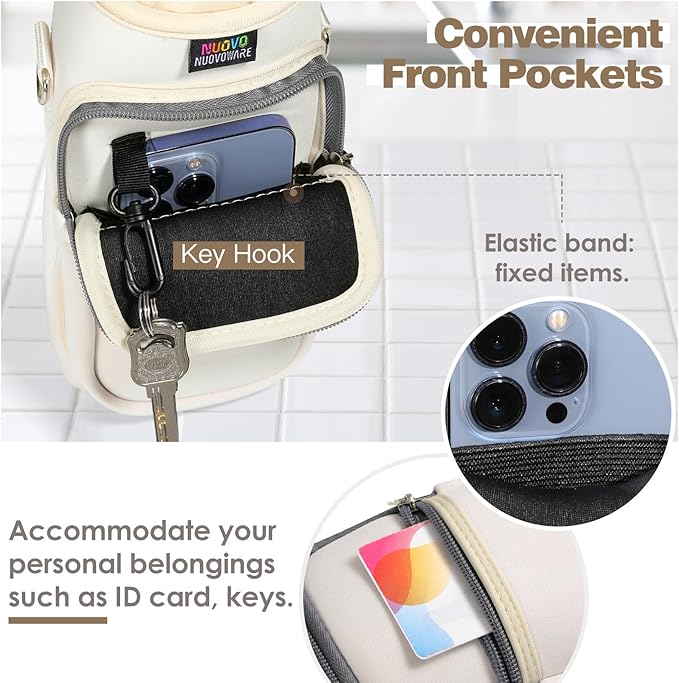 Nuovoware Water Bottle Carrier Bag,25oz/40oz/64oz Bottle Pouch Holder,Adjustable Shoulder Hand Strap 2 Pocket Sling Neoprene Sleeve Sports Accessories for Hiking Travelling Camping