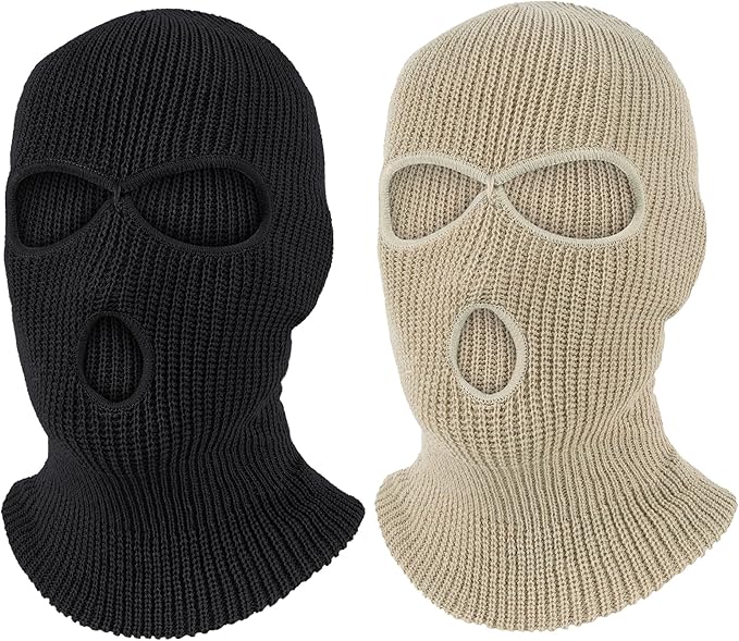 Pukavt 2 Pack 3 Hole Winter Knitted Mask, Full Face Cover Ski Mask Warm Balaclava for Skiing, Motorcycle, Snowboard