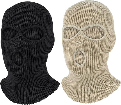 Pukavt 2 Pack 3 Hole Winter Knitted Mask, Full Face Cover Ski Mask Warm Balaclava for Skiing, Motorcycle, Snowboard