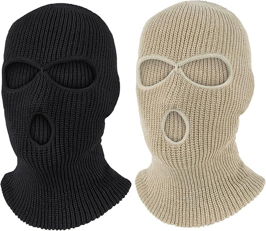 Pukavt 2 Pack 3 Hole Winter Knitted Mask, Full Face Cover Ski Mask Warm Balaclava for Skiing, Motorcycle, Snowboard