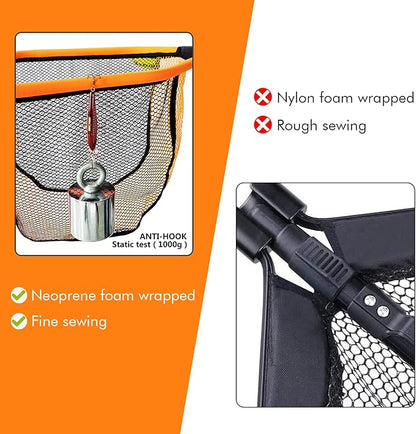 Black Paw Floating Fishing Net - Telescopic Foldable Fish Landing Net with Adjustable Mesh Head, Built in Length Scale