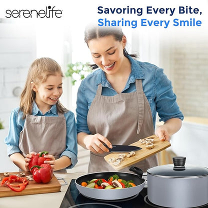 SereneLife Kitchenware Pots & Pans Basic Kitchen Cookware, Black Non-Stick Coating Inside, Heat Resistant Lacquer (20-Piece Set), One Size, Gray