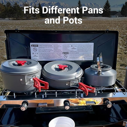 Camping Stove, 3 Burners Propane Portable Camp Stove with Regulator & Griddle, Push-Button Instant Ignition, Portable Camp Grill, Adjustable Burners for Camping Cooking (BLACK-20400 BTUs)