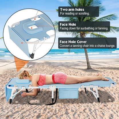 MOPHOTO Tanning Chair, Outdoor Sunbathing Lounge Chair 5-Position, Folding Chaise Lounger, Sun Tanning Lounger with Face Hole, Perfect for Pool Beach Patio