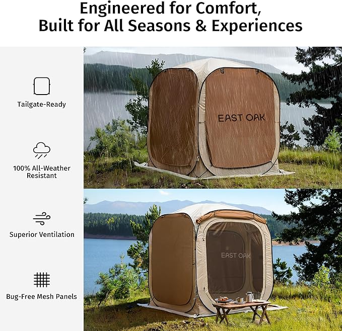 EAST OAK 6×6 FT Pop Up Canopy Tent with Mesh | Outdoor Screen House with 4 Sunshades | Instant Canopy with Portable Carry Bag | Gazebo Tent for Camping, Patio, and Beach | Beige