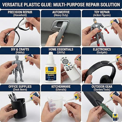 Super Glue for Plastic 100g, Heavy Duty Plastic Glue Model Kit for Legos and Miniature, Strongest Plastic Adhesive Bonder for PLA, 3D Print, Car, ABS, PVC, Acrylic, Craft, Best Plastic Glue